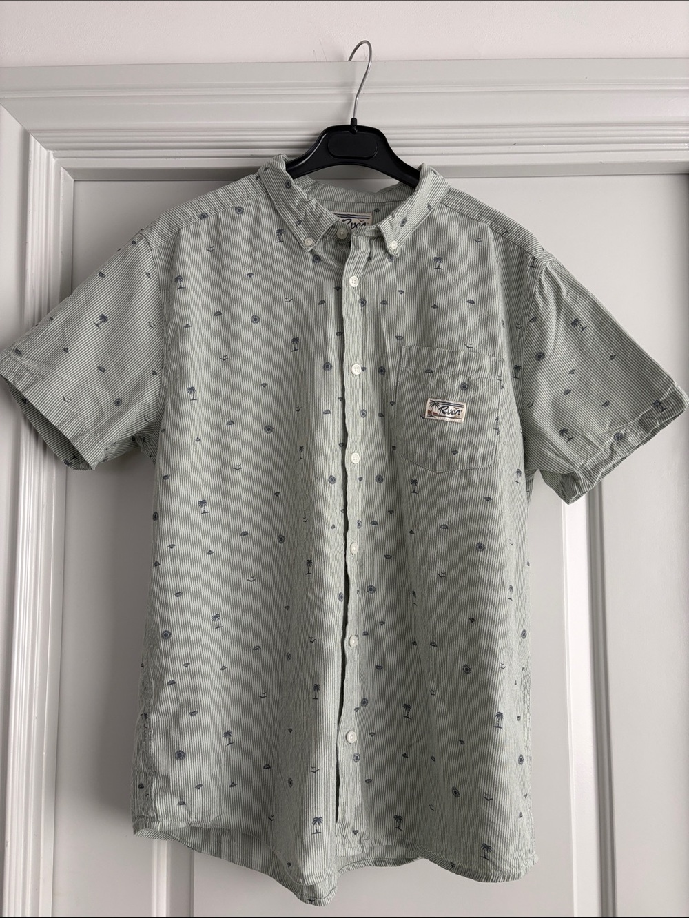 RVCA Men's Short-Sleeve Button-Down Shirt - Light Sage with Micro Print